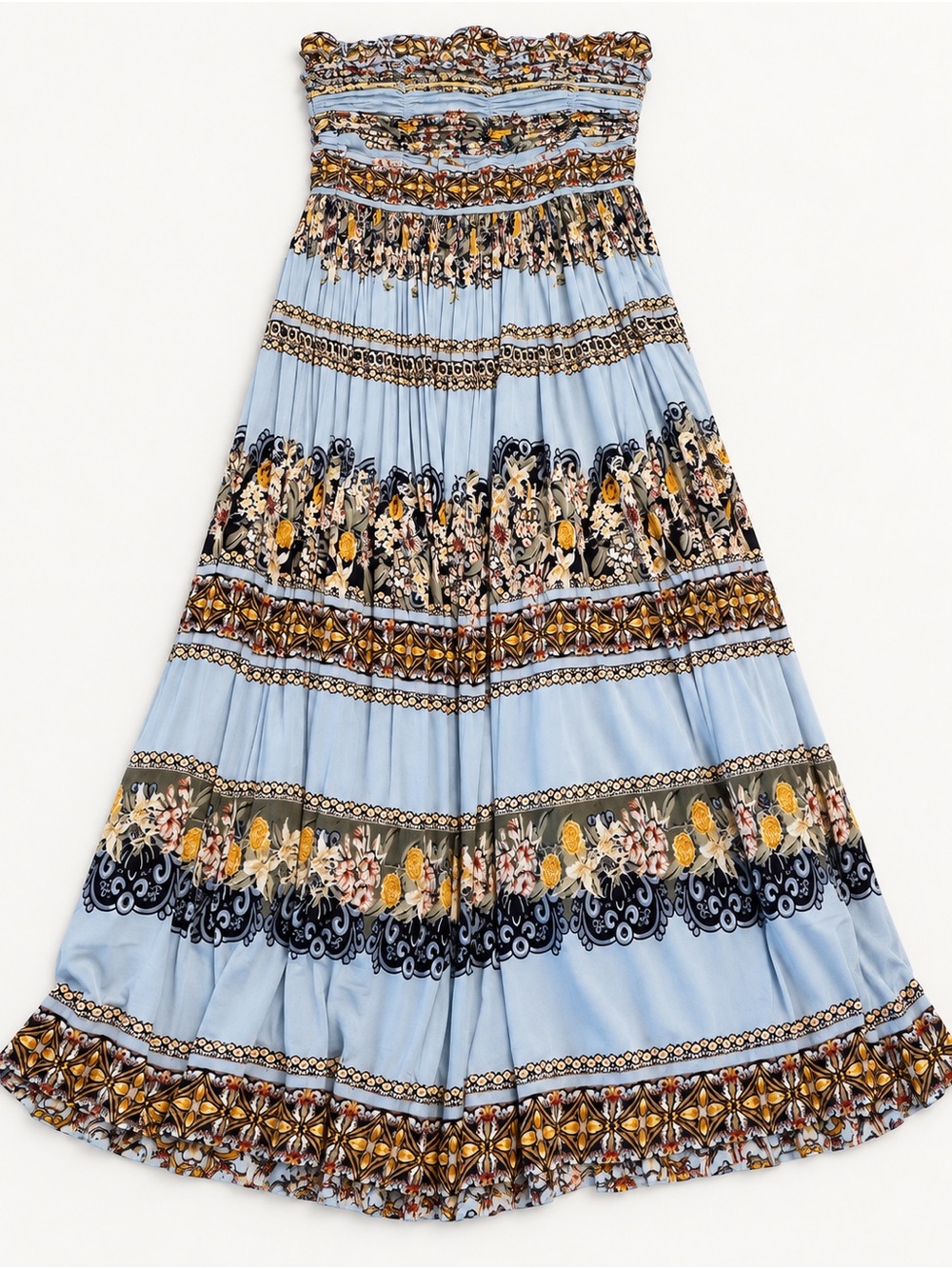 White House Black Market Light Blue Floral Border Print Maxi Skirt